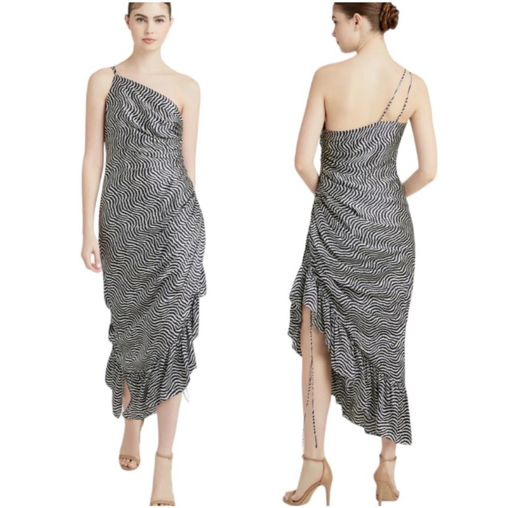 Cinq A Sept Soliel One-Shoulder Ruffled Christel Silk Dress Size 10 NWOT